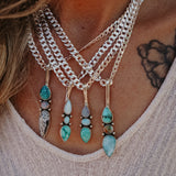 The Chrysalis Necklace in Larimar, Hubei Turquoise, & Boulder Opal Doublet