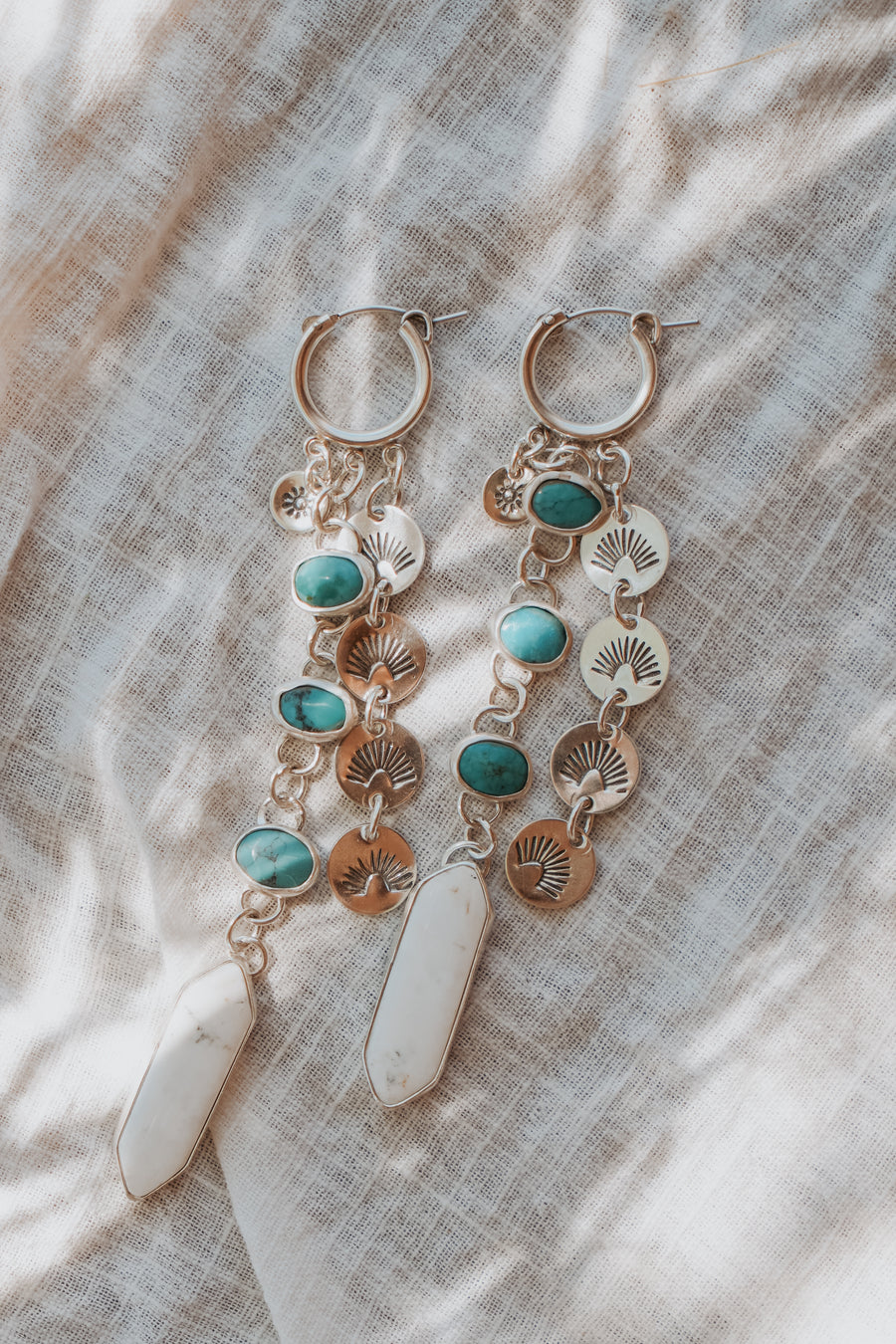 Drip Earrings in White Buffalo & Hubei Turquoise