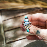 Cairn Ring in Boulder Opal Doublet, Dendritic Agate, Golden Hills & Hubei Turquoise (Size 7)