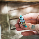 Cairn Ring in Boulder Opal Doublet, Dendritic Agate, Golden Hills & Hubei Turquoise (Size 7)