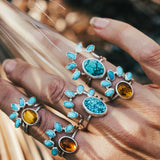 Stacker Ring in Amber & Lone Mtn Turquoise (Size 8)