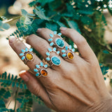 Stacker Ring in Amber & Lone Mtn Turquoise (Size 7.5)