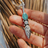 The Chrysalis Necklace in Dendritic Agate, Hubei Turquoise, & Boulder Opal Doublet