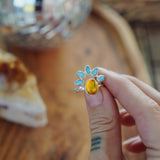 Stacker Ring in Amber & Lone Mtn Turquoise (Size 7.5)