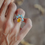 Stacker Ring in Amber & Lone Mtn Turquoise (Size 7.5)