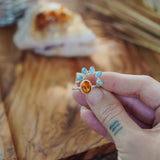 Stacker Ring in Amber & Lone Mtn Turquoise (Size 8)