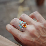 Stacker Ring in Amber & Lone Mtn Turquoise (Size 8)