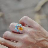 Stacker Ring in Amber & Lone Mtn Turquoise (Size 6)