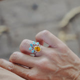 Stacker Ring in Amber & Lone Mtn Turquoise (Size 6)