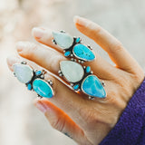 Larimar & Rainbow Moonstone Ring (Size 7.5)