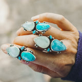 Larimar & Rainbow Moonstone Ring (Size 7.5)