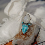 Larimar & Rainbow Moonstone Ring (Size 7.5)