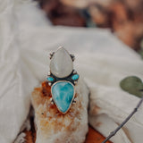 Larimar & Rainbow Moonstone Ring (Size 7.5)