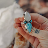 Larimar & Rainbow Moonstone Ring (Size 7.5)