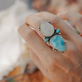 Larimar & Rainbow Moonstone Ring (Size 7.5)