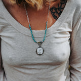 Statement Necklace in White Buffalo with Kingman Turquoise Bead Chain