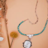 Statement Necklace in White Buffalo with Kingman Turquoise Bead Chain