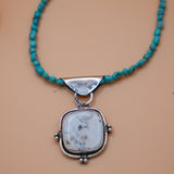 Statement Necklace in White Buffalo with Kingman Turquoise Bead Chain