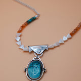 Statement Necklace in Hubei Turquoise with Hubei, Mother of Pearl, and Carnelian Bead Chain