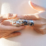 Wide-Band Traveler Ring in Scenic Agate with Gold-Fill Prongs (Size 9)