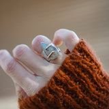 Wide-band Traveler Ring in Scenic Agate with Gold-Fill Prongs (Size 6.25)