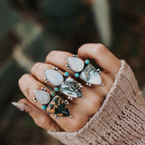 Ocean Jasper, Rainbow Moonstone, & Lone Mtn Turquoise Ring (Size 8.5)