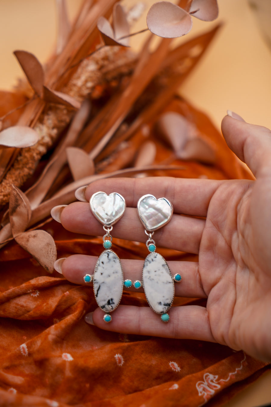 Mother of Pearl Hearts with White Buffalo & Lone Mountain Turquoise