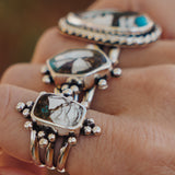 Ring in Kingman Turquoise, White Buffalo, & Bronze (Size 7.75)