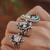 Ring in Kingman Turquoise, White Buffalo, & Bronze (Size 7.75)