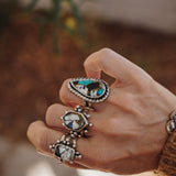 Ring in Kingman Turquoise, White Buffalo, & Bronze (Size 8.5)