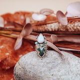 Ocean Jasper, Rainbow Moonstone, & Lone Mtn Turquoise Ring (Size 6.75)