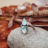 Ocean Jasper, Rainbow Moonstone, & Lone Mtn Turquoise Ring (Size 6)