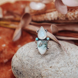 Ocean Jasper, Rainbow Moonstone, & Lone Mtn Turquoise Ring (Size 6)