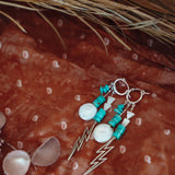 Charmed Earrings in Blue Ridge Turquoise, Mother of Pearl Beads & Sterling Silver Bolt