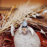 Ocean Jasper, Rainbow Moonstone, & Lone Mtn Turquoise Ring (Size 6.5)