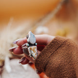 Ocean Jasper, Rainbow Moonstone, & Lone Mtn Turquoise Ring (Size 6.5)