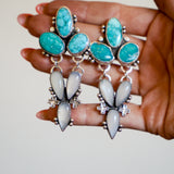 Statement Earrings in Whitewater Turquoise & Moonstone