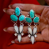 Statement Earrings in Whitewater Turquoise & Moonstone