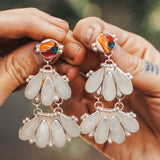 Statement Chandelier Earrings in Spiny Oyster & Moonstone