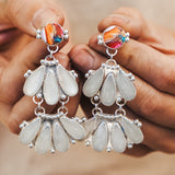 Statement Chandelier Earrings in Spiny Oyster & Moonstone