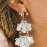 Statement Chandelier Earrings in Spiny Oyster & Moonstone