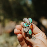 Sun Flair Ring in Emerald Valley Turquoise, Amber, & Rainbow Moonstone (Size 6)