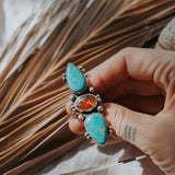 Cairn Ring in Whitewater Turquoise & Beer Quartz (Size 8)