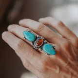 Cairn Ring in Whitewater Turquoise & Beer Quartz (Size 8)