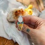 Ocean Jasper, Rainbow Moonstone, & Lone Mtn Turquoise Ring (Size 8)