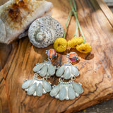 Statement Chandelier Earrings in Spiny Oyster & Moonstone