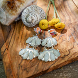 Statement Chandelier Earrings in Spiny Oyster & Moonstone