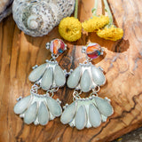 Statement Chandelier Earrings in Spiny Oyster & Moonstone