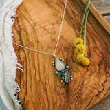 Ocean Jasper, Rainbow Moonstone, & Lone Mtn Turquoise Pendant