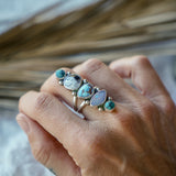 Cairn Ring in Golden Hills, Hubei Turquoise, Boulder Opal Doublet, & Dendritic Agate (Size 8)